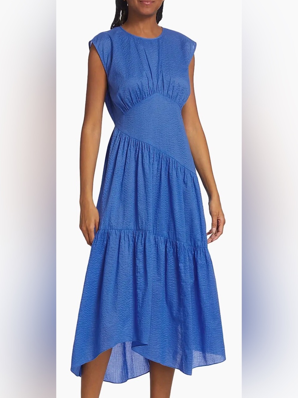 Frame Cornflower Blue Textured Tiered Midi Dress, Medium